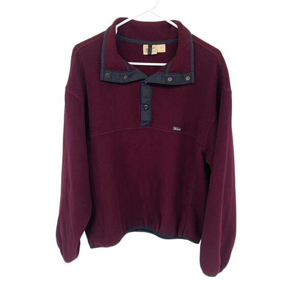Vintage Woolrich Maroon Snap Stand-Up Collar Fleece Sweater Size L Dark Academia - Picture 1 of 5